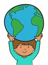 mighty writer boy holding world illustration